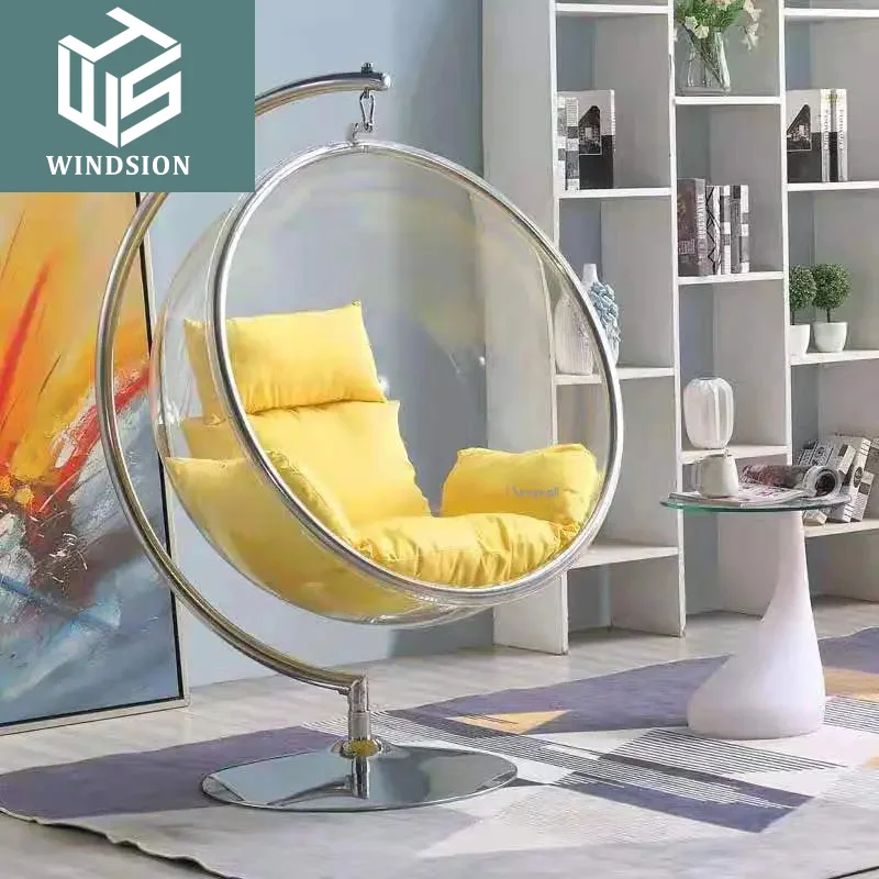 Hot Sell Floor Golden Living Room Garden Leisure Garden Home Furniture Patio Acrylic Transparent Plastic Hanging Swing Chair