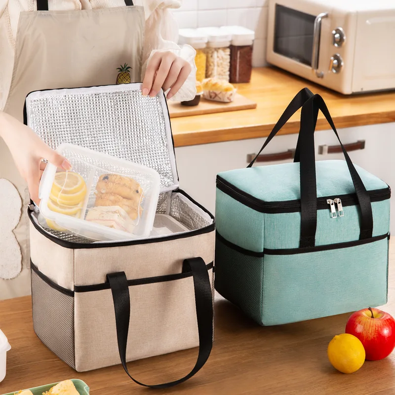 Custom logo waterproof insulated thermal portable lunchbag oxford school office bento lunch cooler tote bag for adults