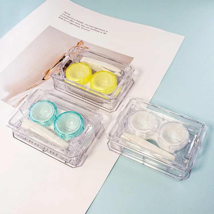 Fashion Square Contact Lens Box Clearly Transparent Contact Lenses Case with Tweezers