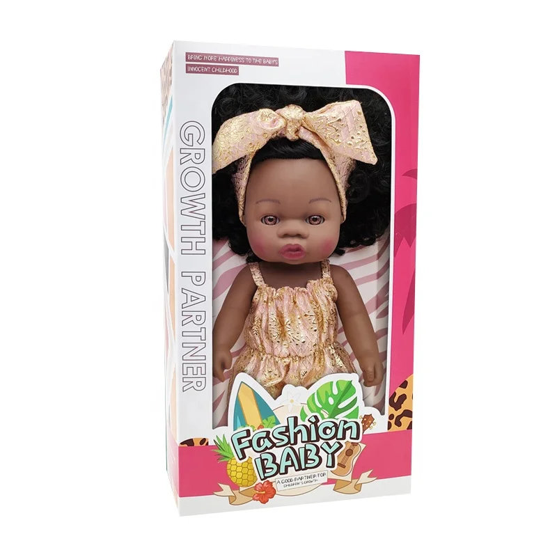 Realistic African American Baby Dolls Lifelike Girl 14 Inch vinyl black doll with Feeding Kit & Gift Box Best Birthday Set