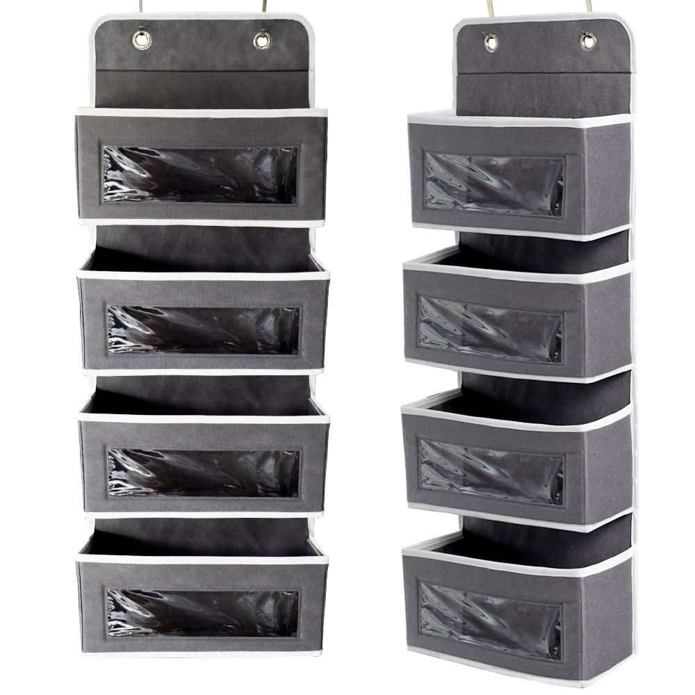 Premium Over The Door 4 Pockets Hanging Storage Organizer with Clear Window for Pantry Baby Closet Room, Hanging Storage Bag