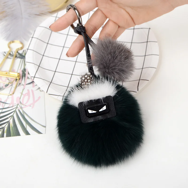 New designer fluffy plush keyring pendant animal bag charm real fox fur puff car key chain pompom Luxury keychain