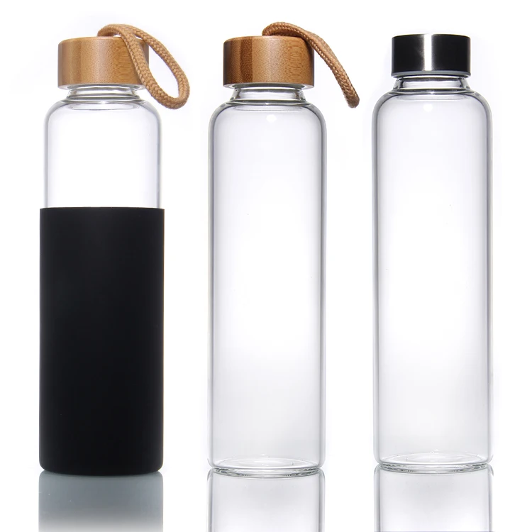 Factory Wholesale 330Ml 500Ml Sports Drinking Bottle Glass Water Bottles With Bamboo Screw Lid And Rope