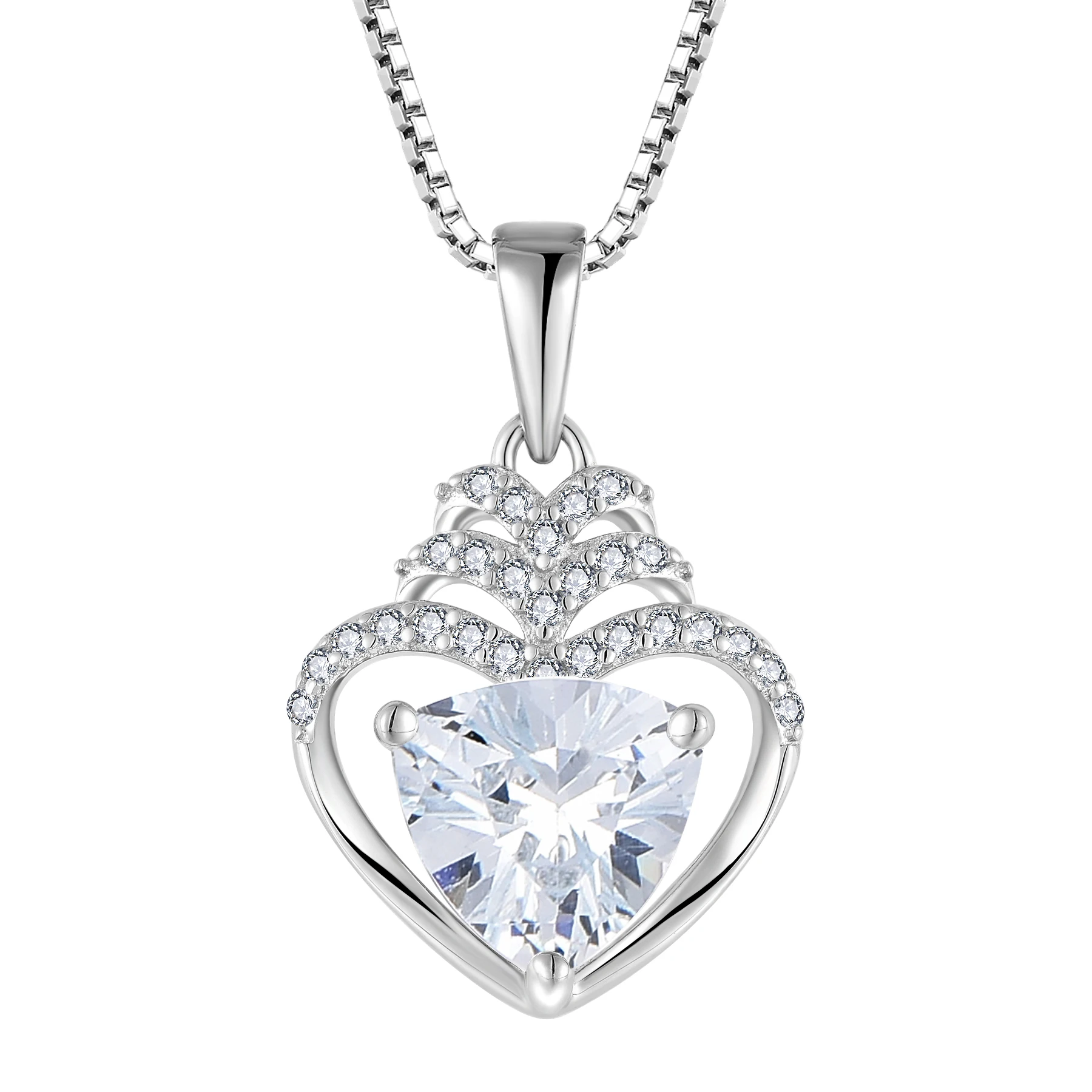 Wholesale custom sterling silver simple heart shaped pendant with heart zircon pendant necklace