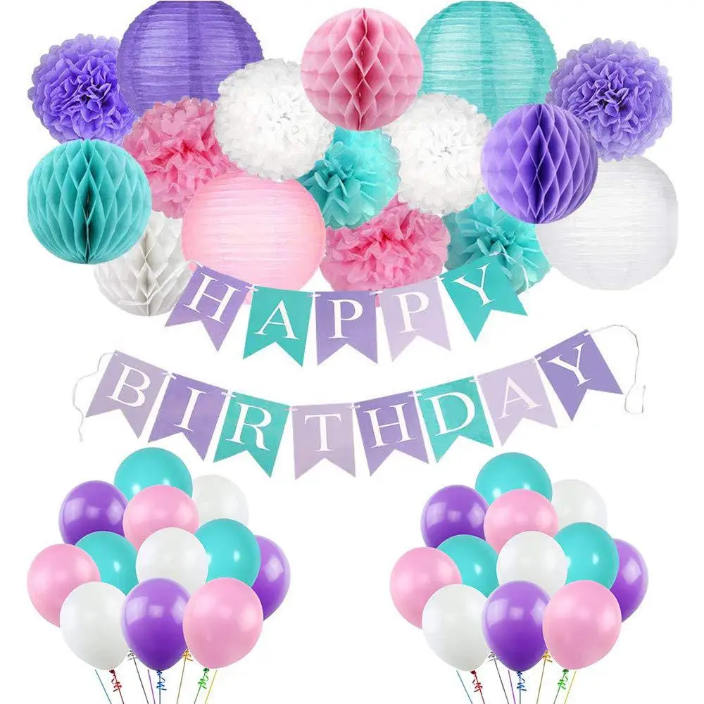 Wholesale mermaid party theme decoration set Paper flower ball birthday flag paper lantern beehive ball decoration
