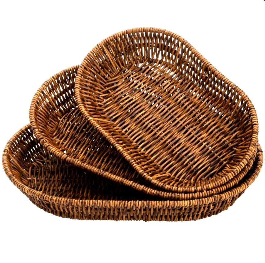 HT Cheap Handwoven Set of 3 Wicker Bread Baskets Sets Sundries Storage Basket for Home Restaurant Bakery