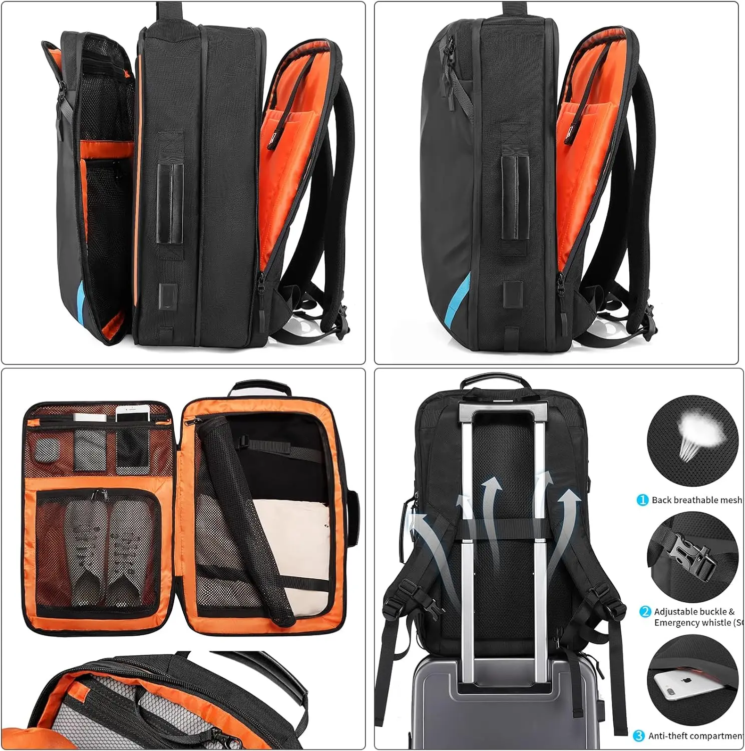 Travel Carry on Backpack, Extra Large Expandable 45L Backpack for Flight approved