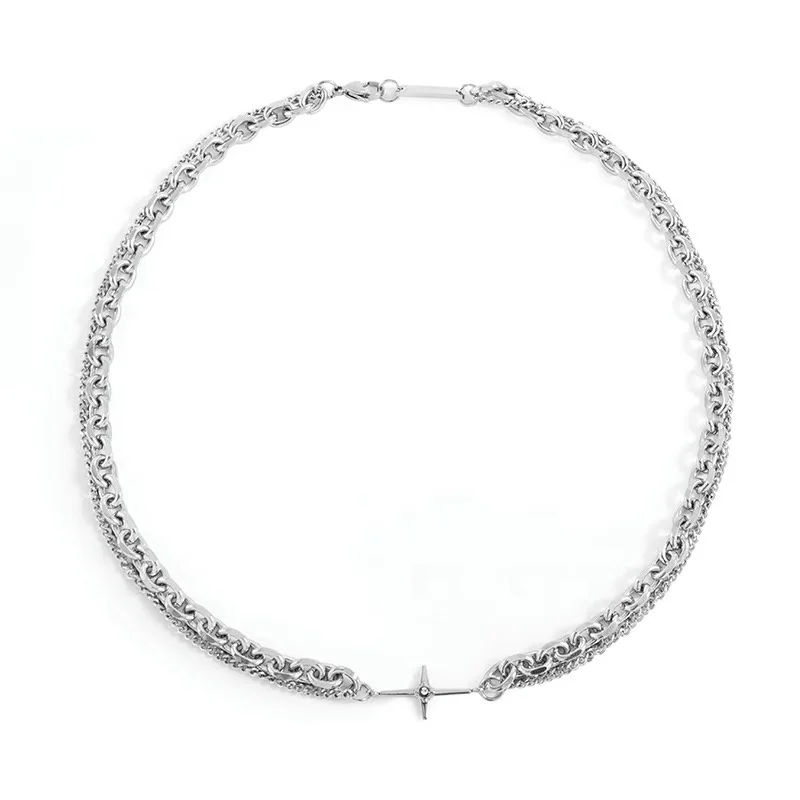 VAF Multi Layered Stainless Steel Cross Necklace Layered Diamond Tiny Damen Kreuz Edelstahl Halskette Pendant Necklace