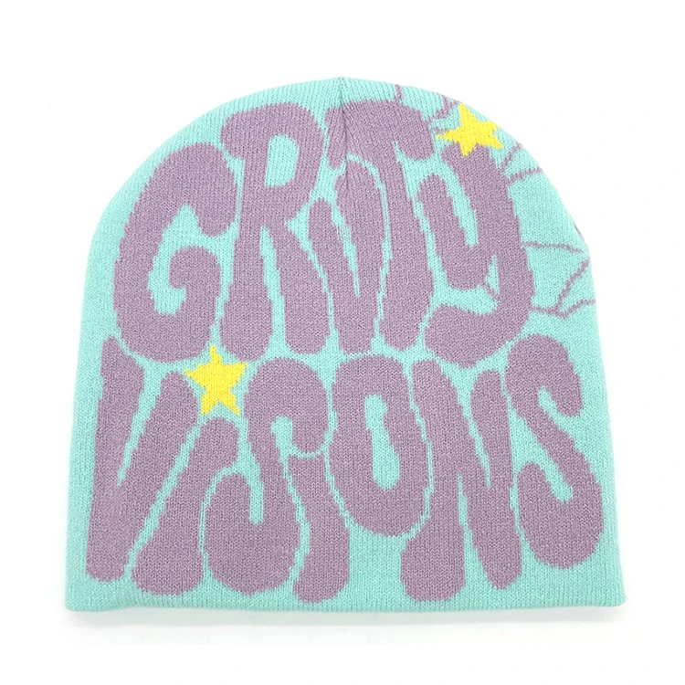 Unisex Hot Sale Jacquard Knitted Winter Hats Wholesale Pink Puff Print Beanies Men Women Beach Travel Style Skull Pattern Design