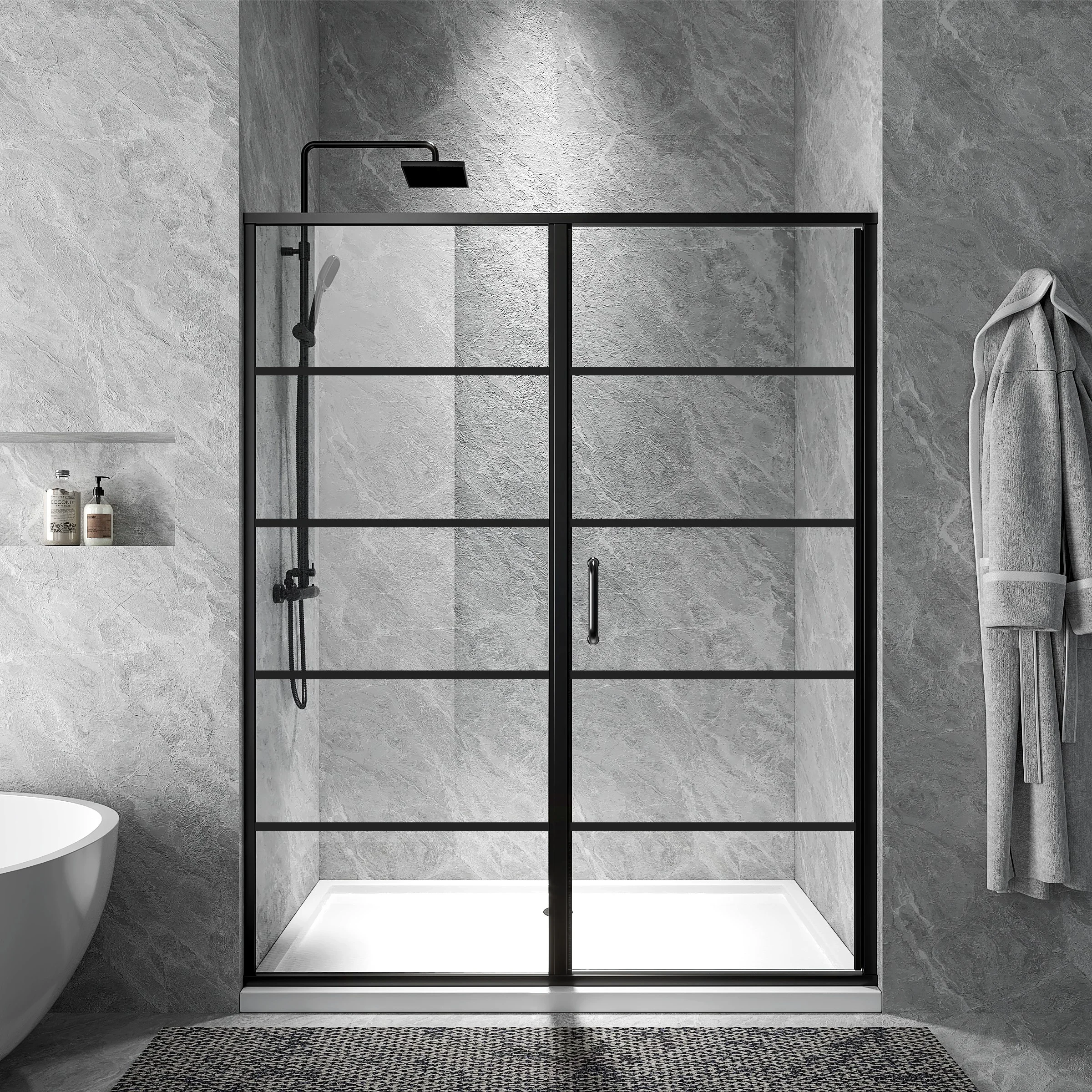 Exceed Window Pane Look Pivot Shower Door Bathroom Tempered Glass Swing Shower Door