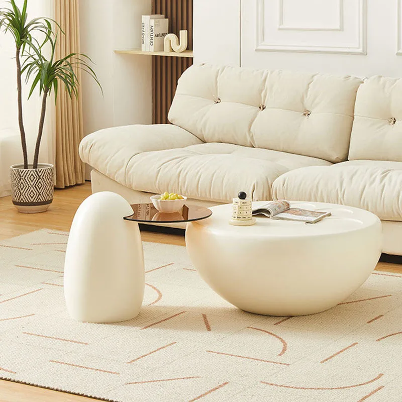 Simple Round Modern Cream Style Living Room Small Apartment Internet Creative Design Coffee Table