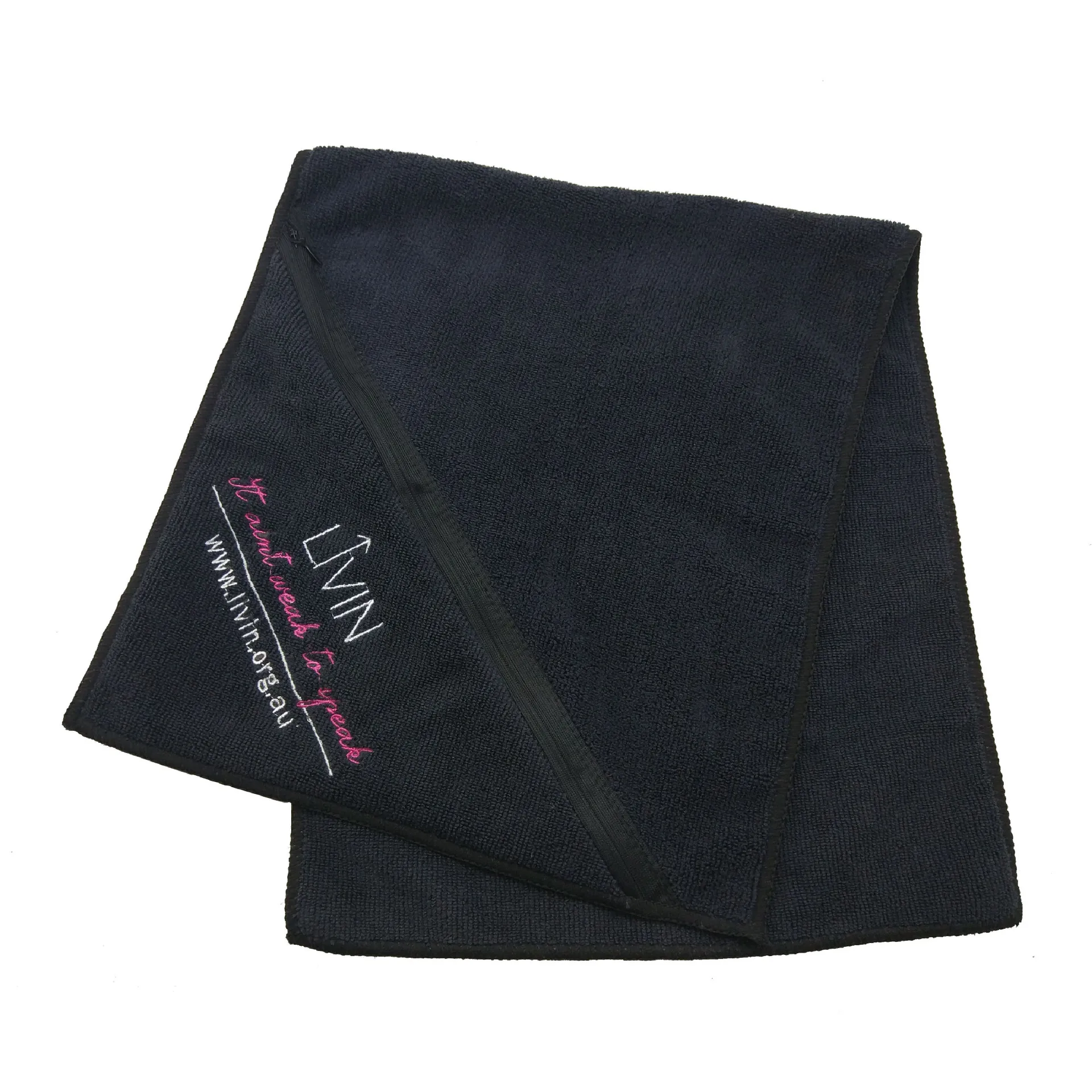 High Quality Outdoor Gym Towel Custom Pattern Sweat Absorbent Towel Microfiber Sports Towel with Zipper