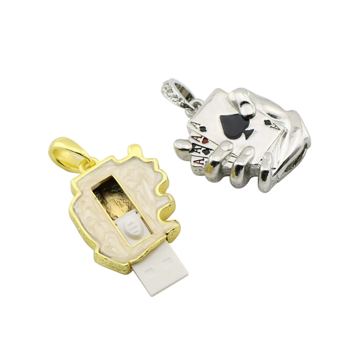Wholesale Funny Pen Drive Metal Necklace Poker 8GB 16GB 32GB 64GB 128GB 2.0 Mini Metal USB Flash Drive With Customized Logo