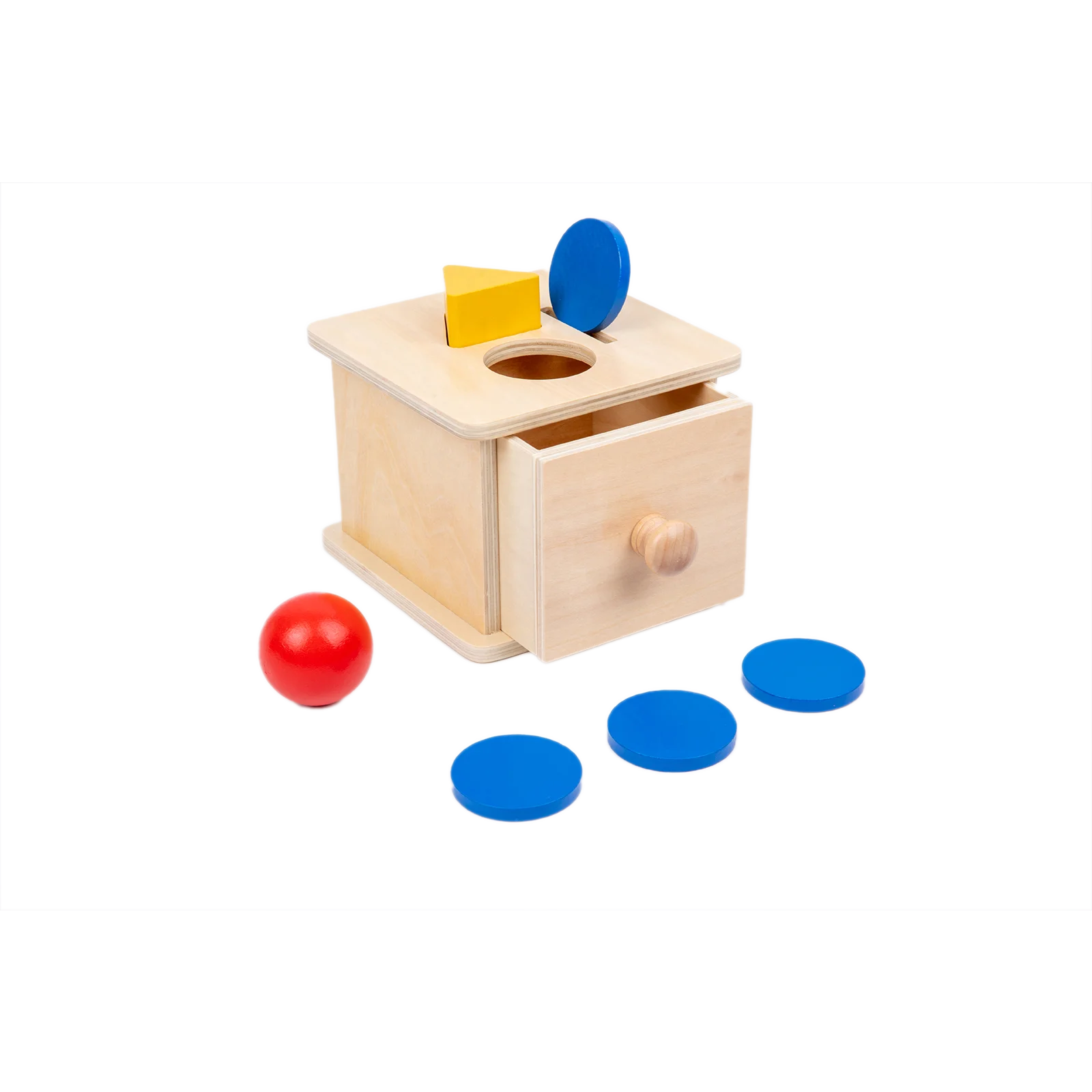 Adena Montessori Baby Toys Coin Box with Ball Blue Door Great Gift Montessori Wooden Toys