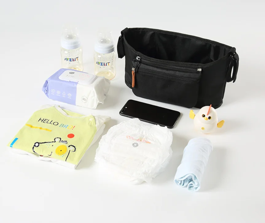 Universal Stroller Organizer with Insulated Cup Holder Detachable Phone Bag Shoulder Strap Pet Stroller Caddy Wholesale OEM ODM