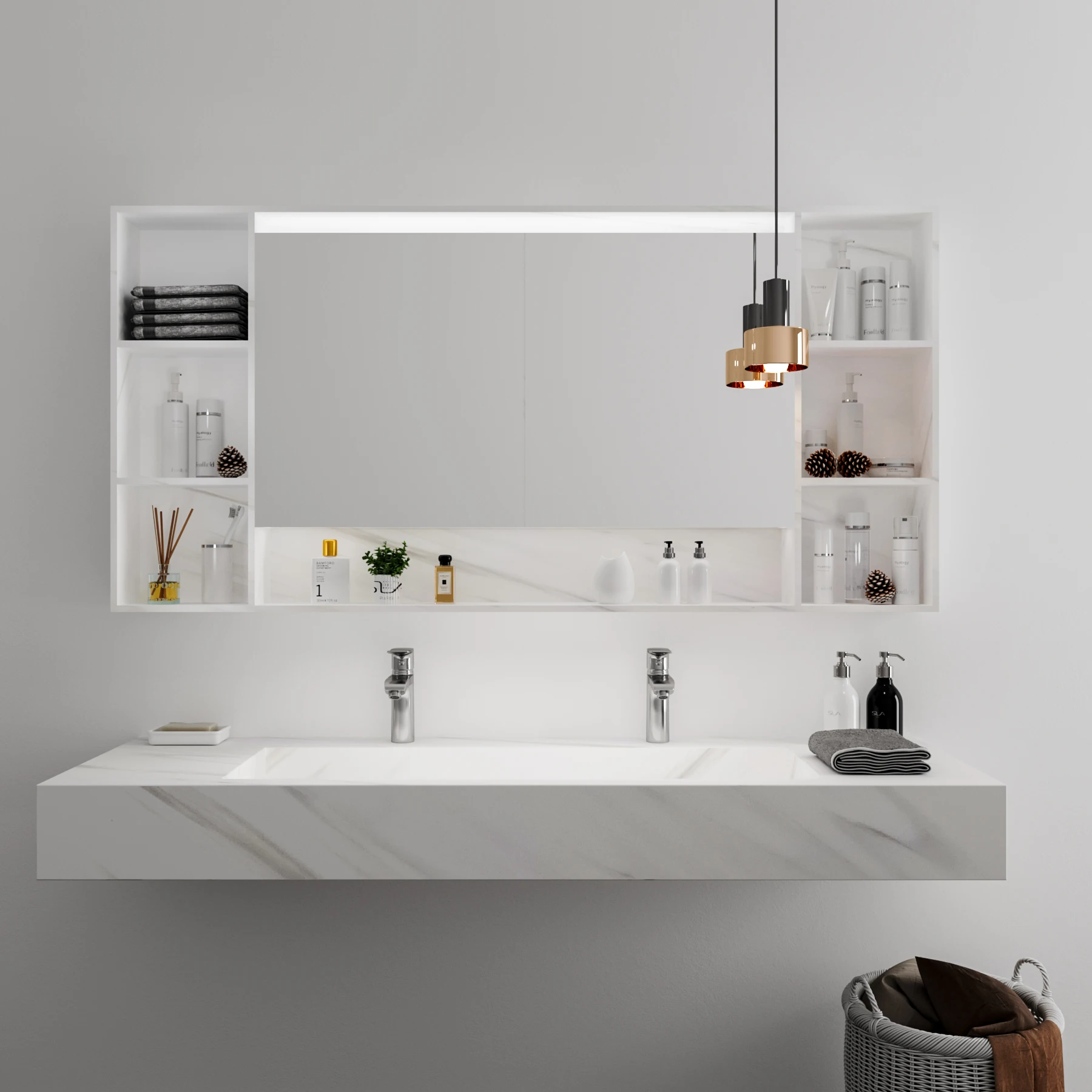 GM rectangular basin sink Modern bathroom Resin Solid surface basin bathroom wash basin with mirror cabinet
