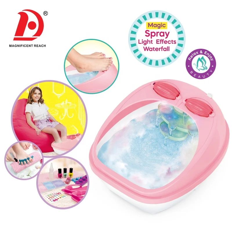 HUADA 2023 Nail Art Water Marble Soothing Pedicure Footbath Game Kids Pretend Play Spray Foot Basin SPA Massager Toys For Girls