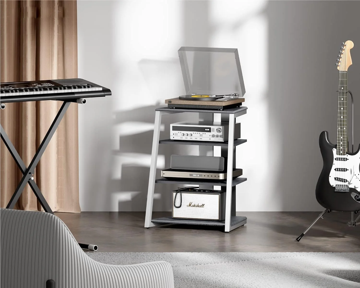 Living Room Kitchen Warehouse Home Furniture 4 Shelves HiFi Cabinet Wood Steel CD player Stand