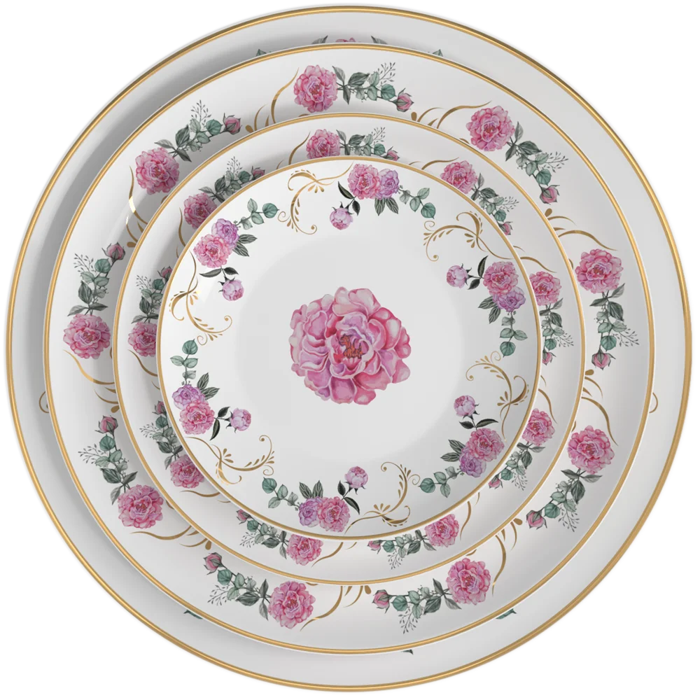 Luxury Golden Bone China Dishes Set Art Decor Leaves Dinner Set Wedding Plate Set Tableware for Event&Rental