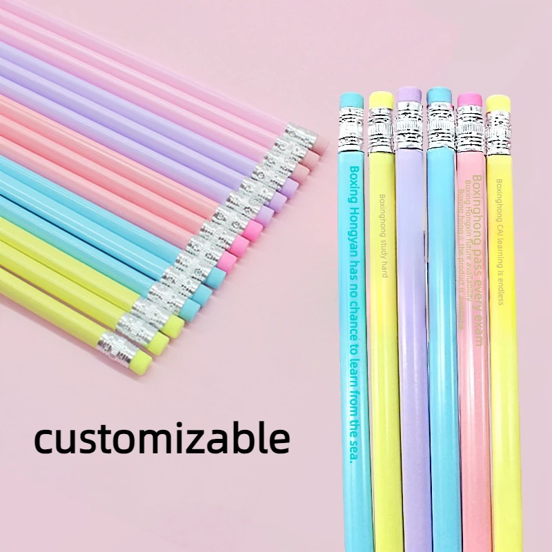 Pencil Wholesale Macaron Triangle rod Bright basswood with eraser head sketch drawing pen Learning stationery hb pencil