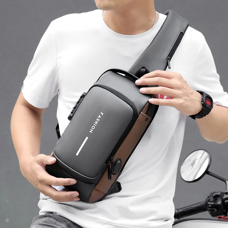 Manufacture Wholesale New Fashion High Quality Anti Theft Waterproof Shoulder Crossbody Sling Usb Men Chest Bag