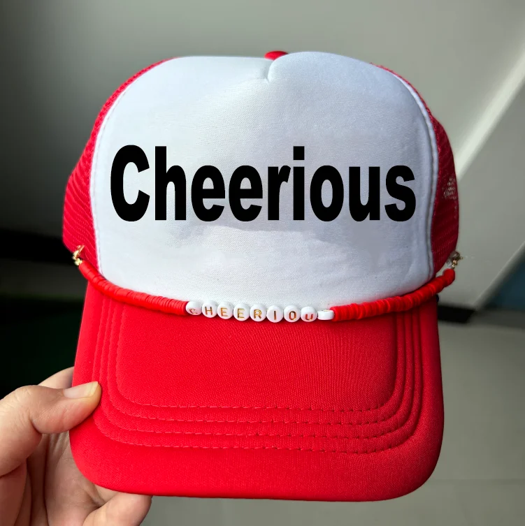 Custom Low MOQ Foam Trucker Hat Summer Mesh Rope Cap Sports Ball Cheerious Good Luck Foam Trucker Hat