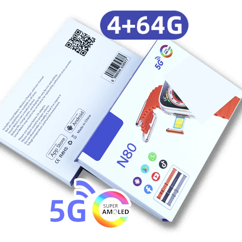 2.02 4+64G 2G 3G 4G 5G Sim Card Network Cellular Android Smart Phone Watch Amoled N80 GPS Wifi LBS Glonass AGPS SOS Smartwatch