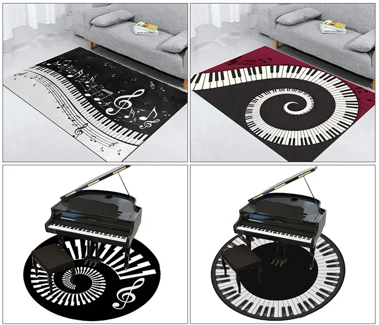 Music Round Piano Notes Doormat Non-Slip Kids Floor Mat Round Area Rug Carpet for Bedroom modern Living Room Playing Carpet