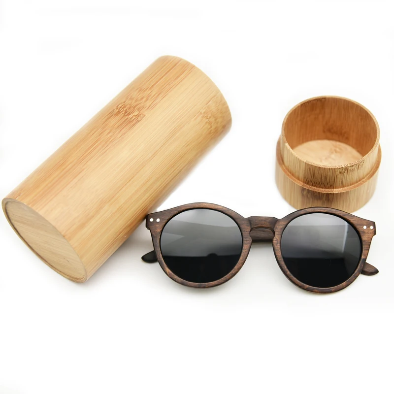 Du Mu Wood Sunglasses Bamboo Case UV400 Polarized Lens Fashion Brand New Round Wooden Sunglasses