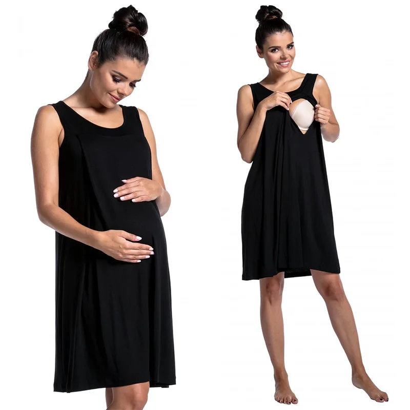 Casual Maternity Feeding Dress Maternity Summer Dresses Pregnancy Sleeveless Maternity Nursing Dress