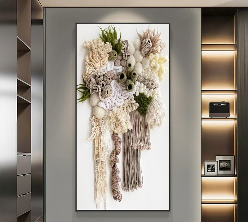 Home Decor Mixed Media Artwork Cotton Thread Knitting 3D Painting Hand Embroidery Luxury Wall Modern Art