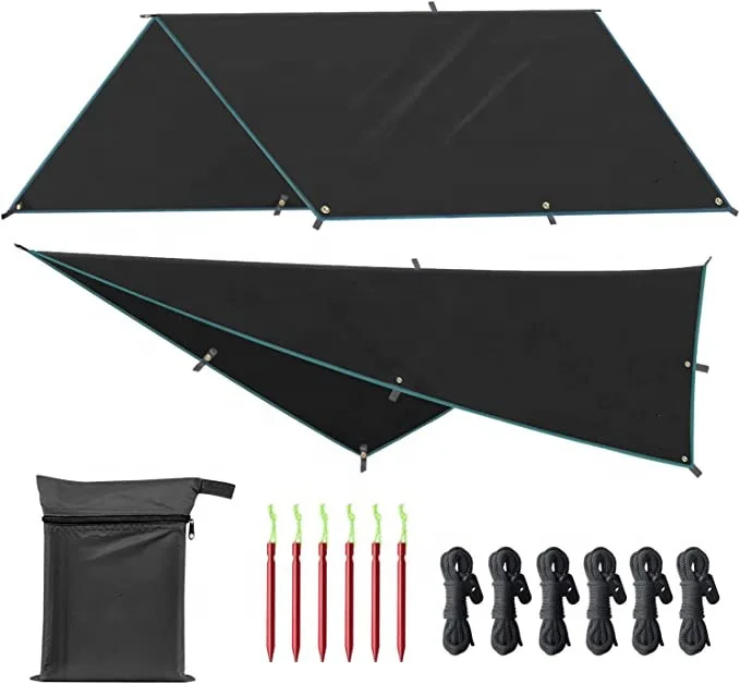 Woqi 6pcs Stakes Carry Bag Foldable Waterproof PU 3000+ Awning Shelter Canopy Roof Tent Tarp For Camping
