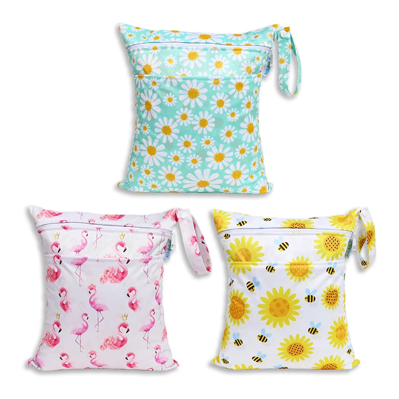 Customize Double Zipper Nappies Small Large Reusable Wet Bag Two Pockets Baby Diaper Bag For Babies And Swimming