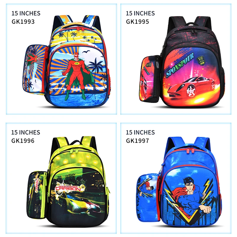 fashion 15 inch school  cartoon bags special colorful fabric design kids bag  with pencil case