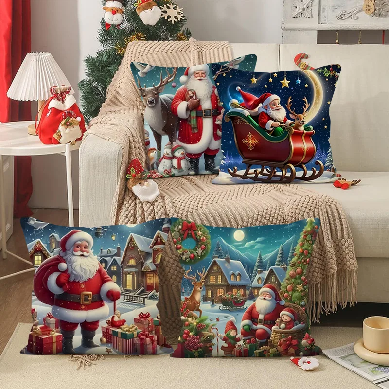 Christmas Decoration Pillow Case Santa Cushion Cover for Sofa Couch Throw Pillow for Home Decor