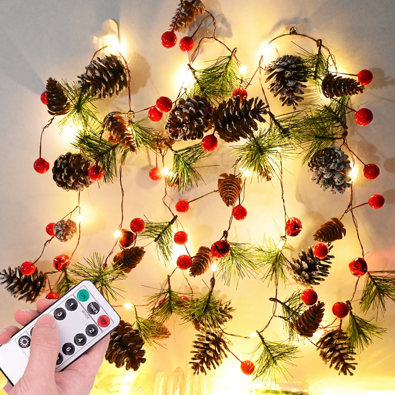 Christmas Garland Pine Garland with Lights 6.56FT 20LED Battery Operated Garland Light Prelit LED Lights Holiday Decorations