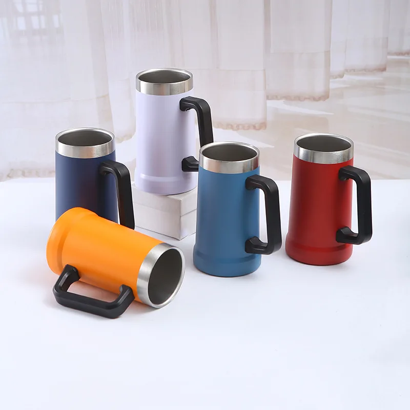 Wholesale Double Wall Stainless Steel Tumbler 700ml Big Grip Beer Cups With Handle Coffee Mugs