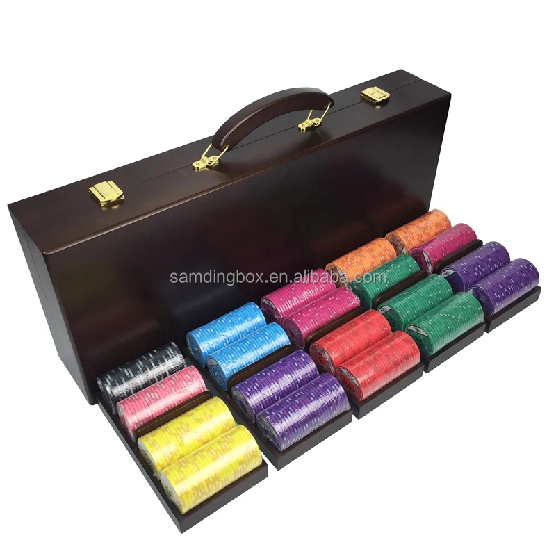 Samding Premium Poker Set Handmade From Wood Storage Box Wood Storage Clay Poker Chips Stash Box With Rolling Tray