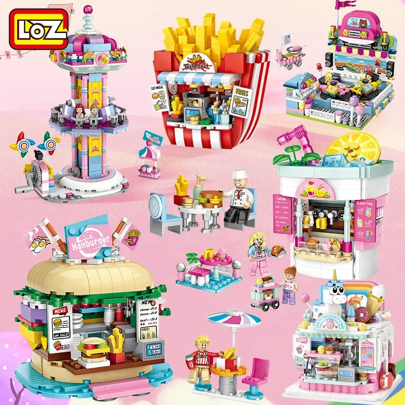 LOZ Blocks Amusement Park Building Bricks Bumper Car Game Machine Corsair Kids Abyss Drop Toy for Children Gift Drink Food Shop