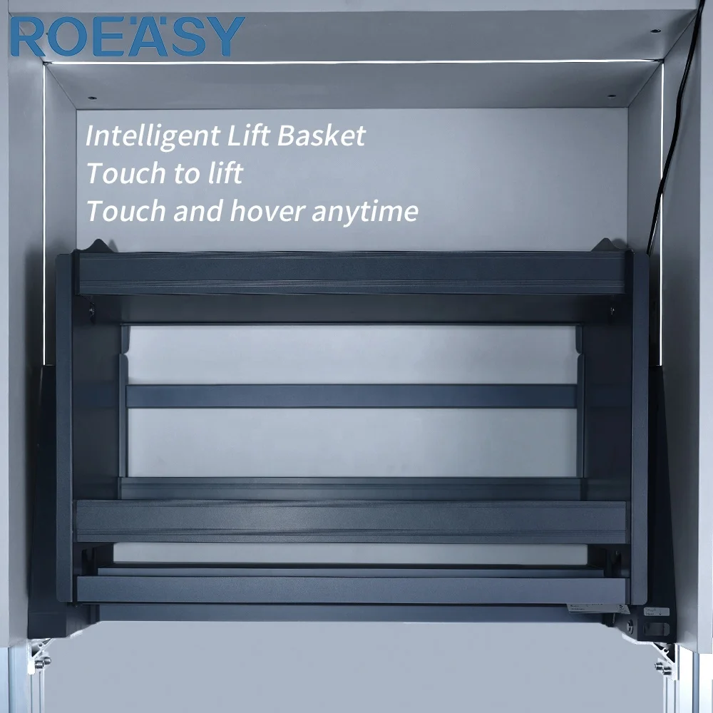 ROEASY intelligent smart double layer kitchen cabinets cabinet pull down out wire basket modern kitchen design cabinet
