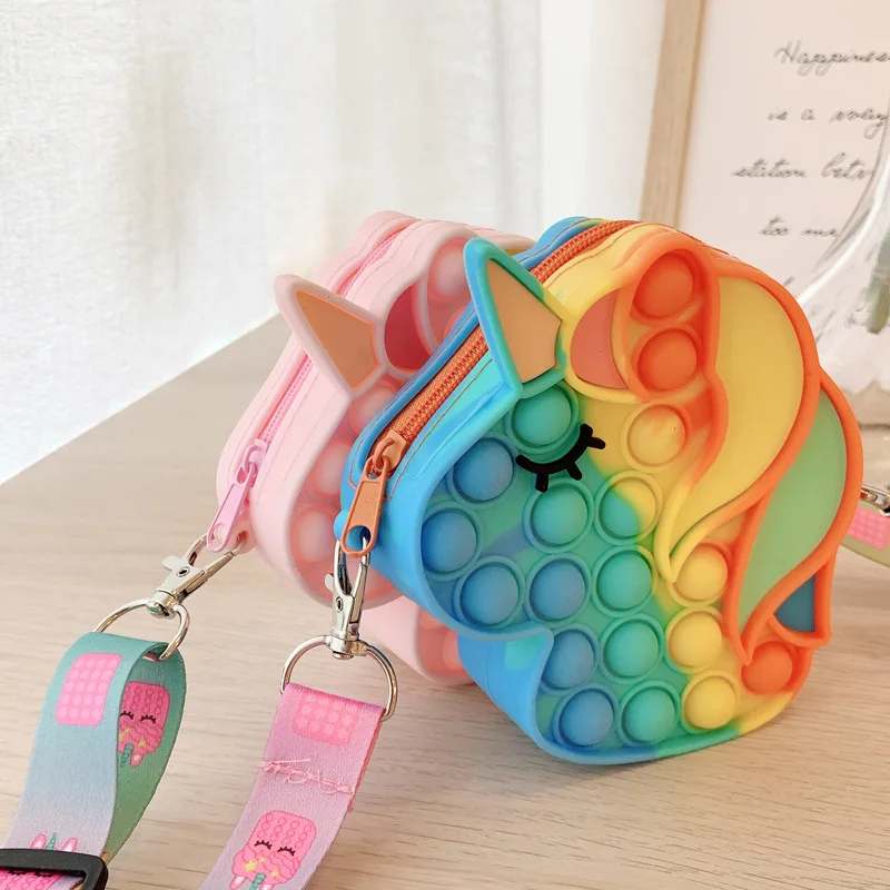 Newest Unicorn Bag Push Fidget Toy Girls Gifts Silicone Push Bubble Fidget Sensory Fidget Toy Crossbody Bag