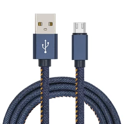 Free sample For Mobile IOS Type C Android  1M Durable Denim colth Braided Micro USB Cable Sync Data Cable Phone