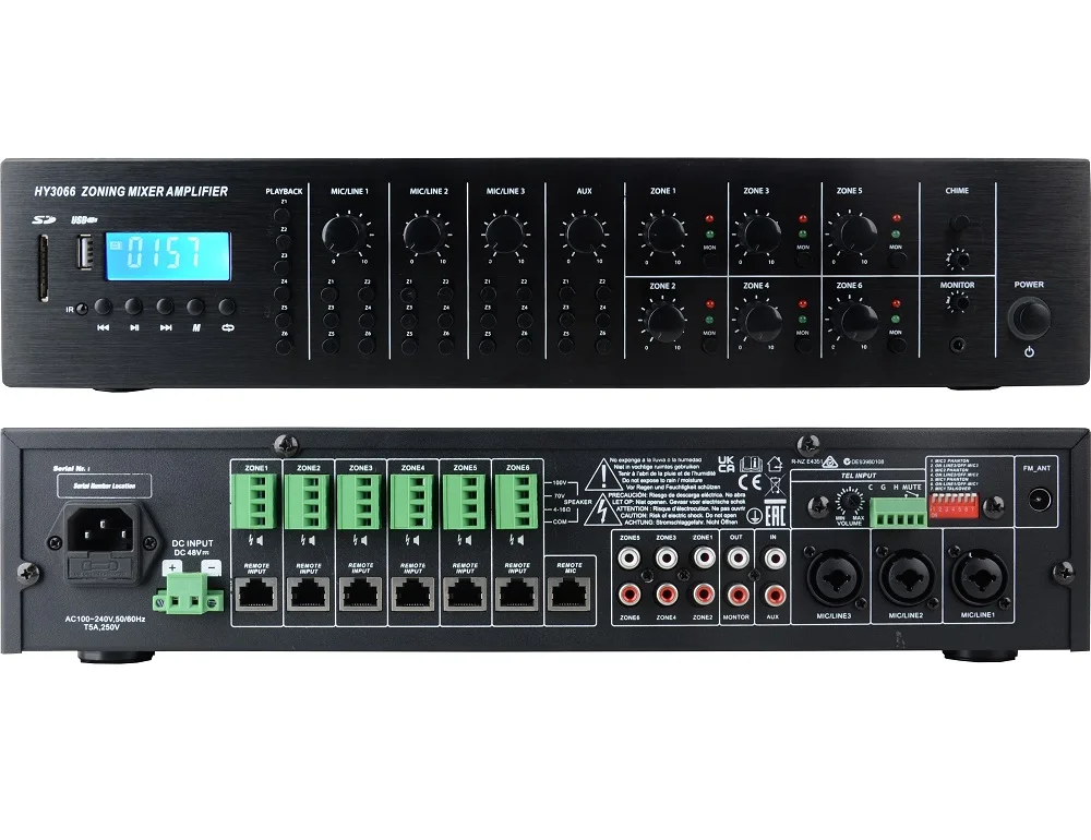 HY3066 6X60W USB SD BT Bluetoth Matrixl Public Address PA Amplifier