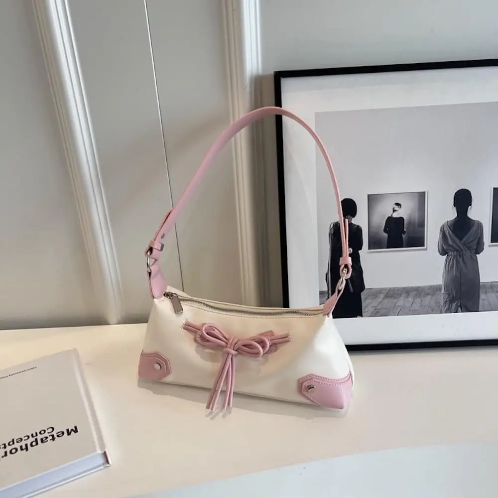 A0007 Wholesale Bow Tie PU Leather Shoulder Purse Women Teen Girl Coquette Aesthetic Shoulder Bag Balletcore Handbags Clutch Bag