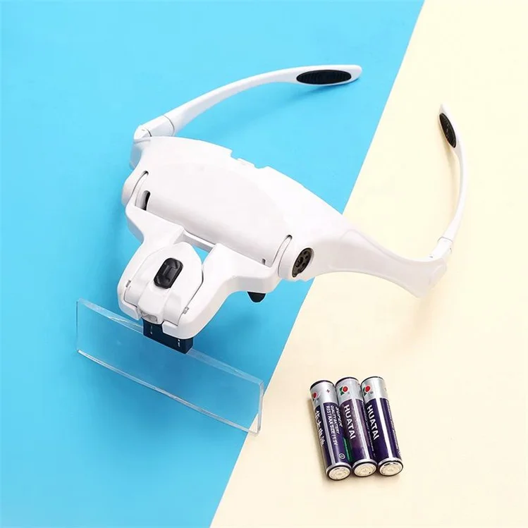 Hot Style 1.0x 1.5x 2.0x 2.5x 3.5x Adjustable 5 Lens Loupe Led Light Head Mounted Magnifying Glasses For Eyelash Extensions