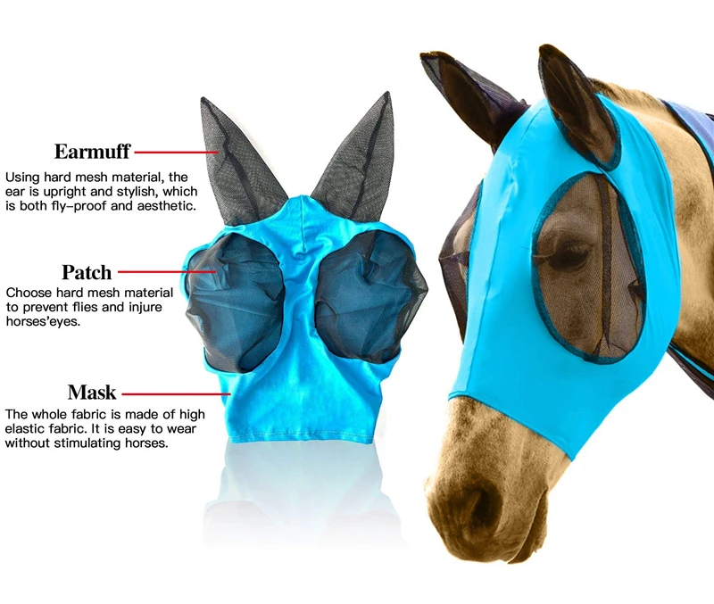 Multicolor Horse Masks Anti-Fly Worms Breathable Stretchy Knitted Mesh Anti Mosquito Mask Riding Equestrian Equipment