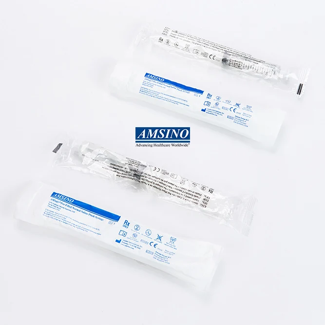 Amsino factory supply disposable plastic Saline Pre-filled IV Flush Syringe with standard plunger rod 3ml 5ml 10ml