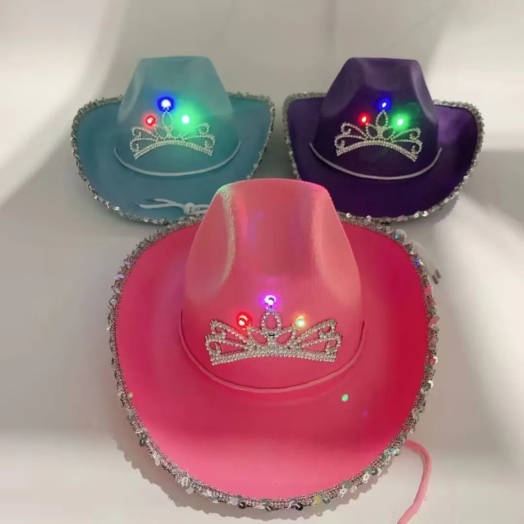 Funny Party Hats Cowboy Hat for Women Cowgirl Costume Hat with Sequined Wide Brim