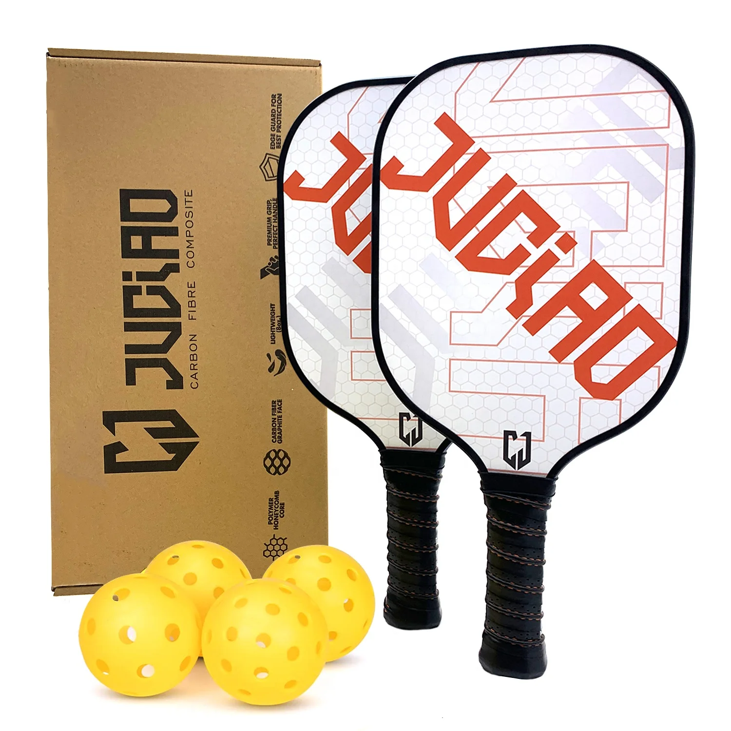 JUCIAO New Arrival ODM 13mm Or 16mm Carbon/Glass Fibre Composite Material Pickleball Paddle Set Custom