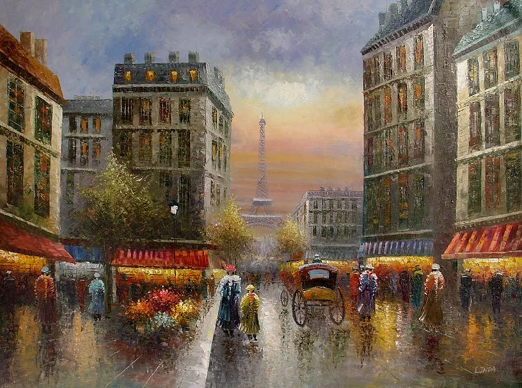 High quality french impressionist eiffel tower acrylic painting paris street painting on canvas